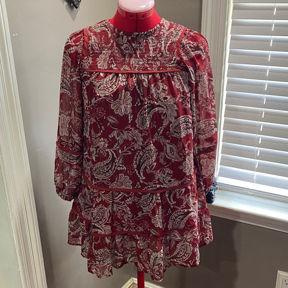 Blue Rain Burgundy Paisley Mini Dress